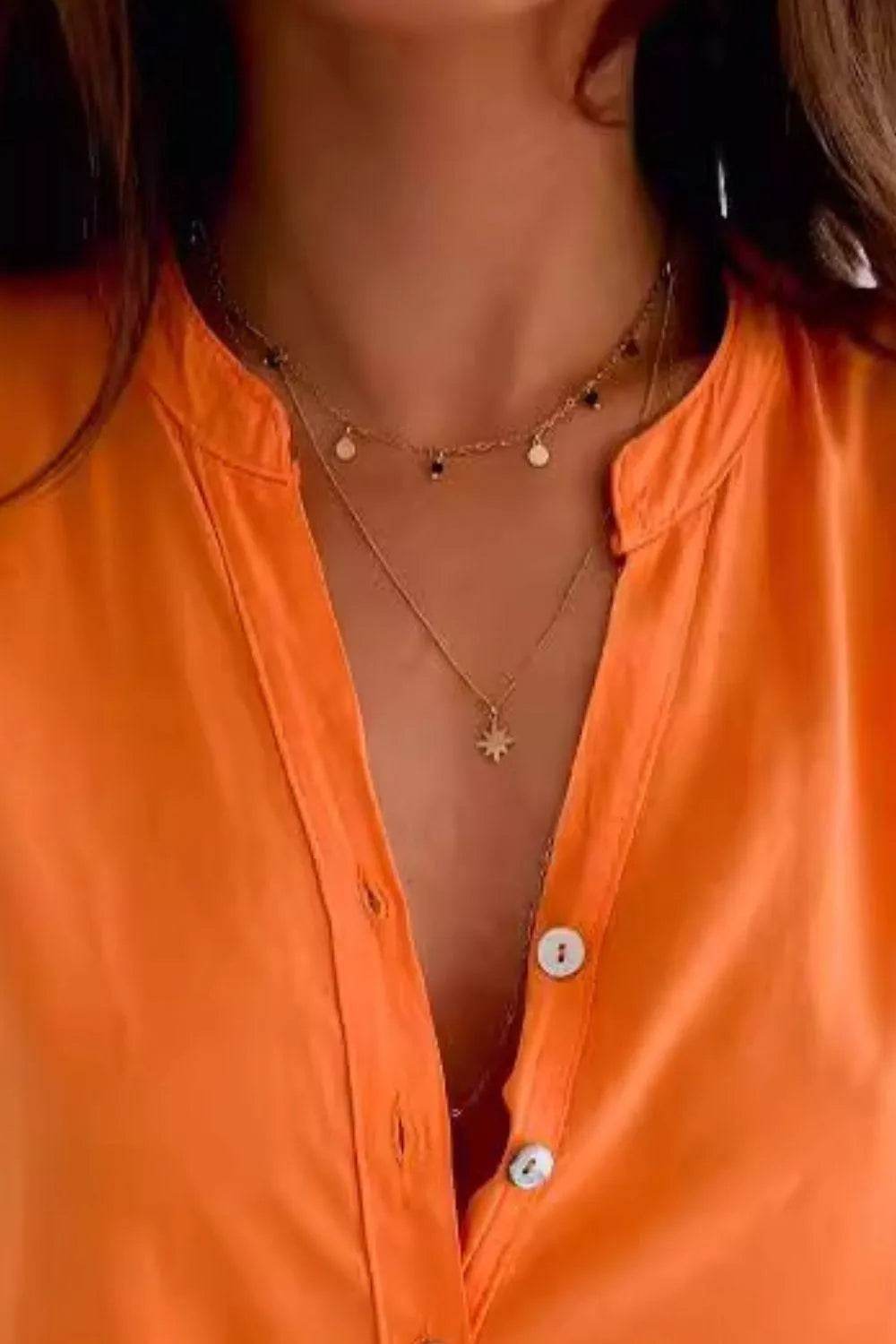 Bona Fide Fashion - Half Button Notched Half Sleeve Blouse - Women Fashion - Bona Fide Fashion