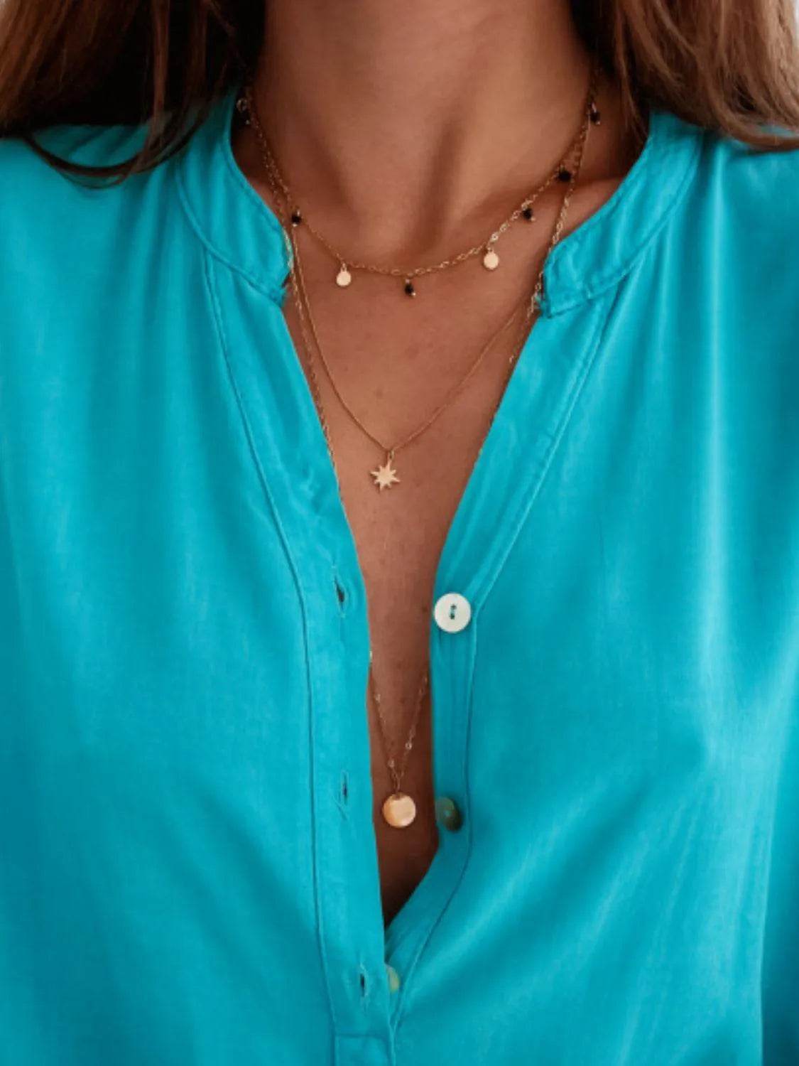 Bona Fide Fashion - Half Button Notched Half Sleeve Blouse - Women Fashion - Bona Fide Fashion