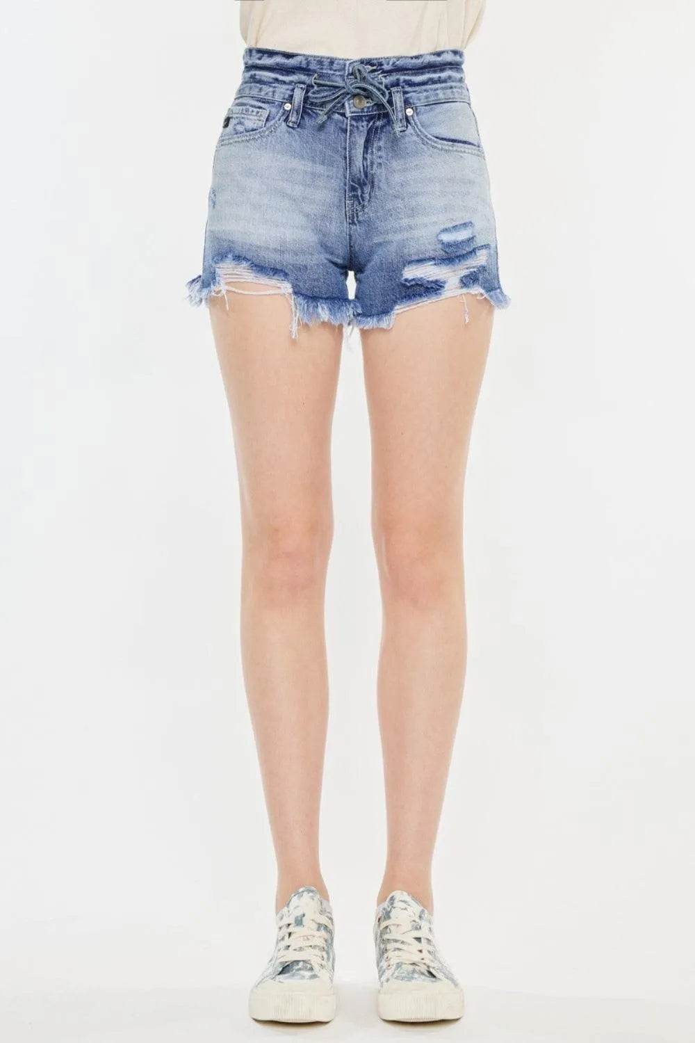 Kancan High Rise Frayed Hem Denim Shorts – Flattering Fit & Laid-Back Style | Bona Fide Fashion - Bona Fide Fashion