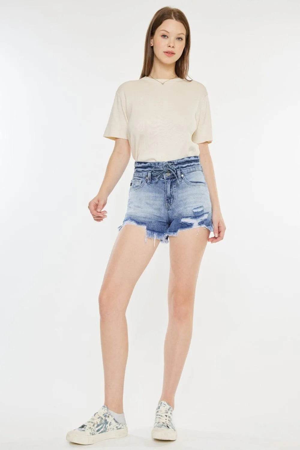 Kancan High Rise Frayed Hem Denim Shorts – Flattering Fit & Laid-Back Style | Bona Fide Fashion - Bona Fide Fashion