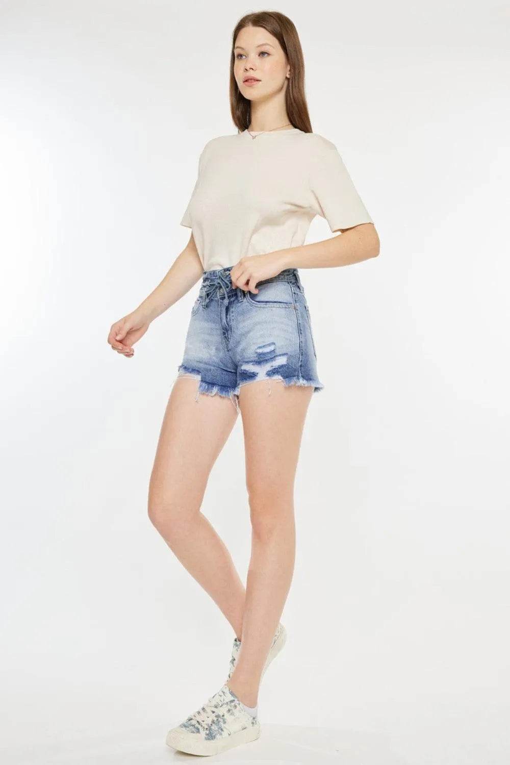 Kancan High Rise Frayed Hem Denim Shorts – Flattering Fit & Laid-Back Style | Bona Fide Fashion - Bona Fide Fashion