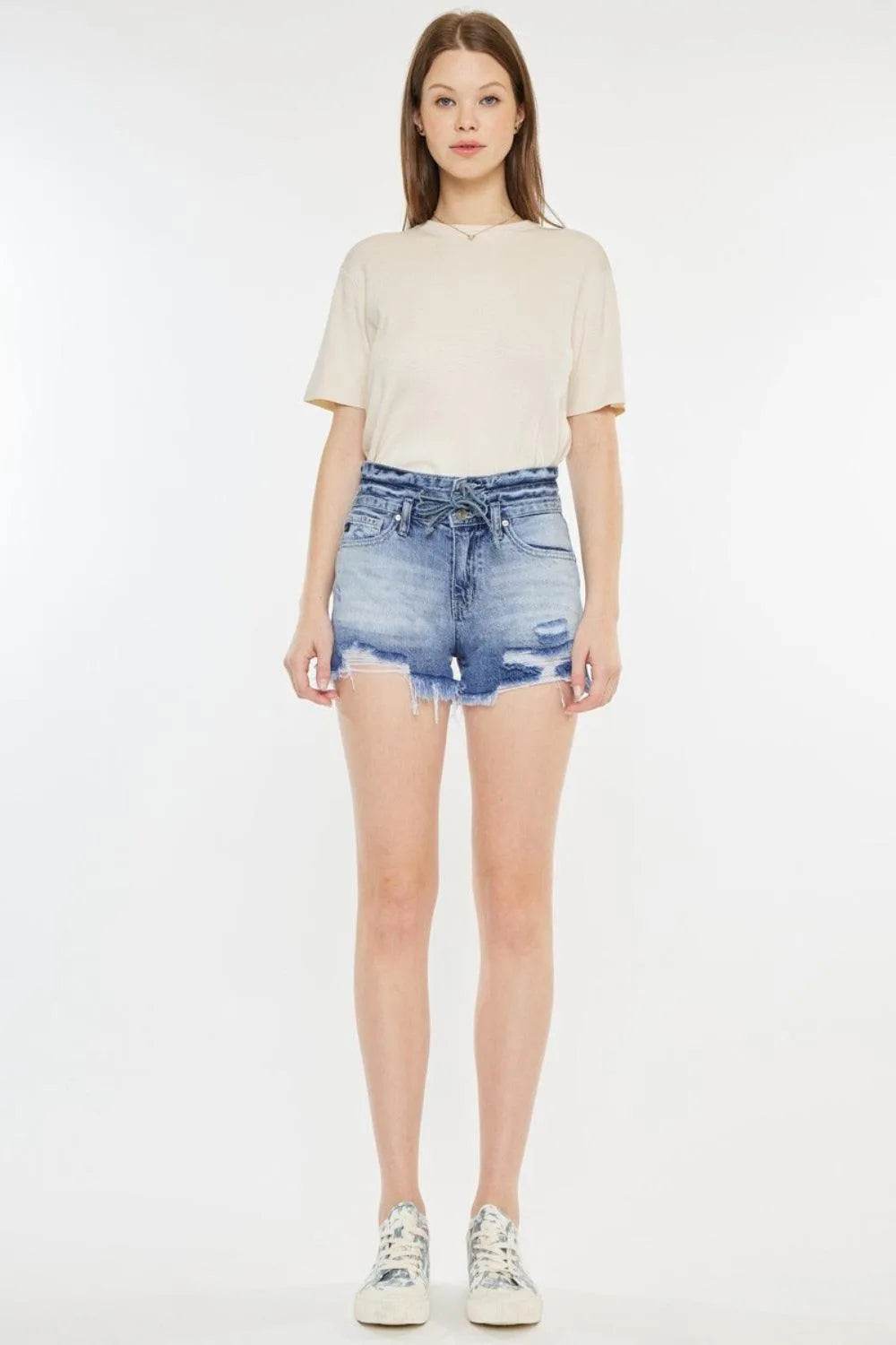Kancan High Rise Frayed Hem Denim Shorts – Flattering Fit & Laid-Back Style | Bona Fide Fashion - Bona Fide Fashion