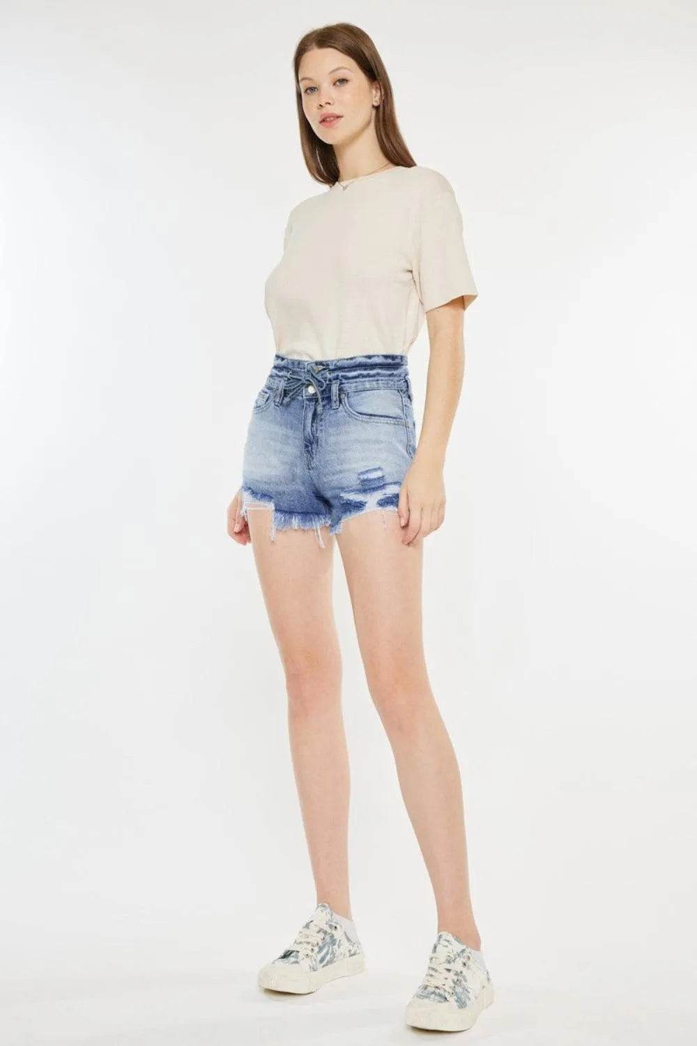 Kancan High Rise Frayed Hem Denim Shorts – Flattering Fit & Laid-Back Style | Bona Fide Fashion - Bona Fide Fashion