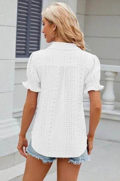 Bona Fide Fashion - Johnny Collar Short Sleeve Blouse - Women Fashion - Bona Fide Fashion