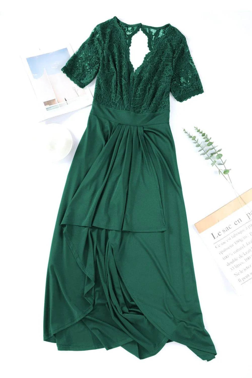 Bona Fide Fashion - Lace Cutout V-Neck Short Sleeve Dress - Women Fashion - Bona Fide Fashion