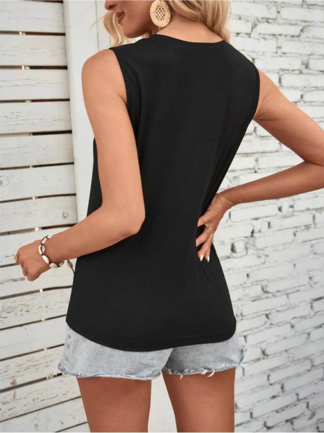 Bona Fide Fashion - Lace Detail Round Neck Tank - Women Fashion - Bona Fide Fashion