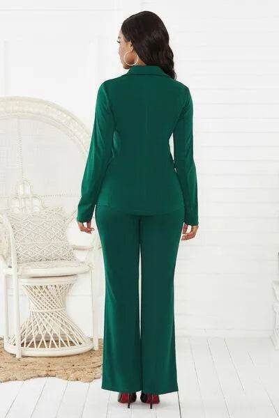 Bona Fide Fashion - Lapel Collar Long Sleeve Blazer and Bottom Set - Women Fashion - Bona Fide Fashion