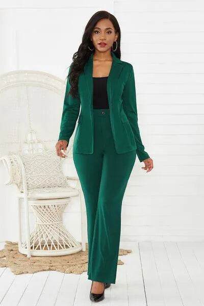 Bona Fide Fashion - Lapel Collar Long Sleeve Blazer and Bottom Set - Women Fashion - Bona Fide Fashion