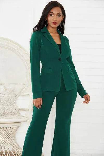 Bona Fide Fashion - Lapel Collar Long Sleeve Blazer and Bottom Set - Women Fashion - Bona Fide Fashion