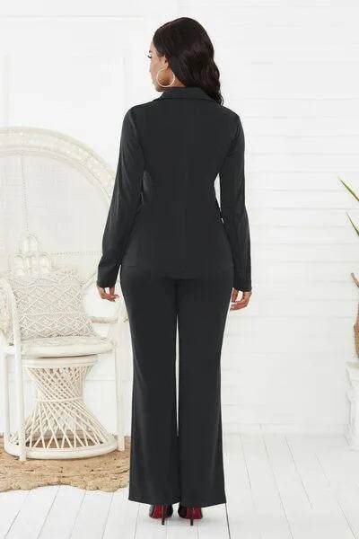 Bona Fide Fashion - Lapel Collar Long Sleeve Blazer and Bottom Set - Women Fashion - Bona Fide Fashion