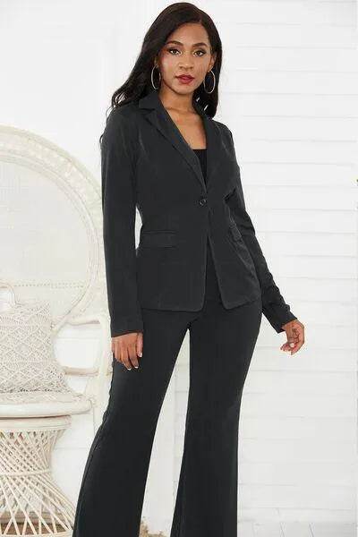 Bona Fide Fashion - Lapel Collar Long Sleeve Blazer and Bottom Set - Women Fashion - Bona Fide Fashion