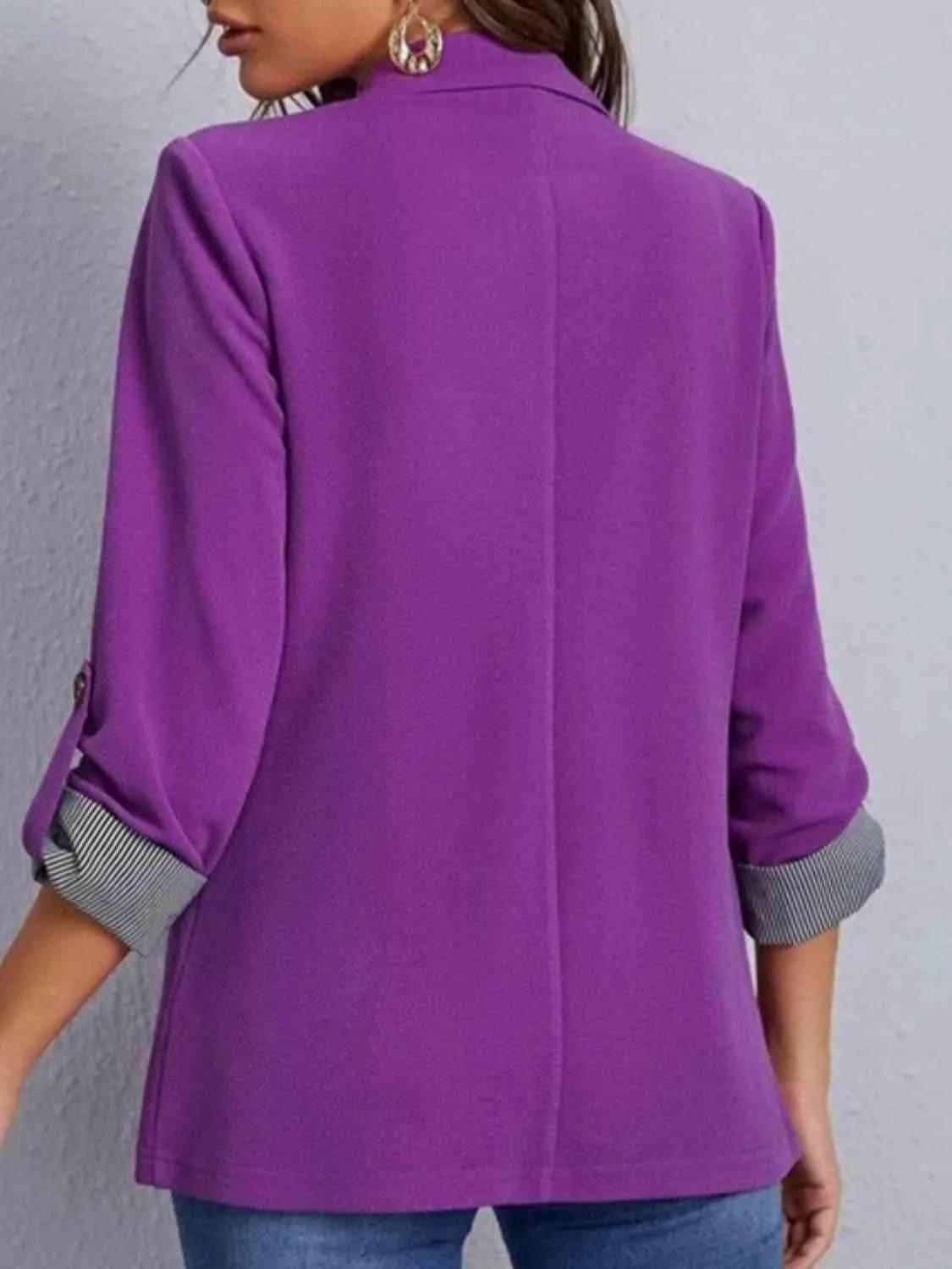 Bona Fide Fashion - Lapel Collar Roll-Tab Sleeve Blazer - Women Fashion - Bona Fide Fashion