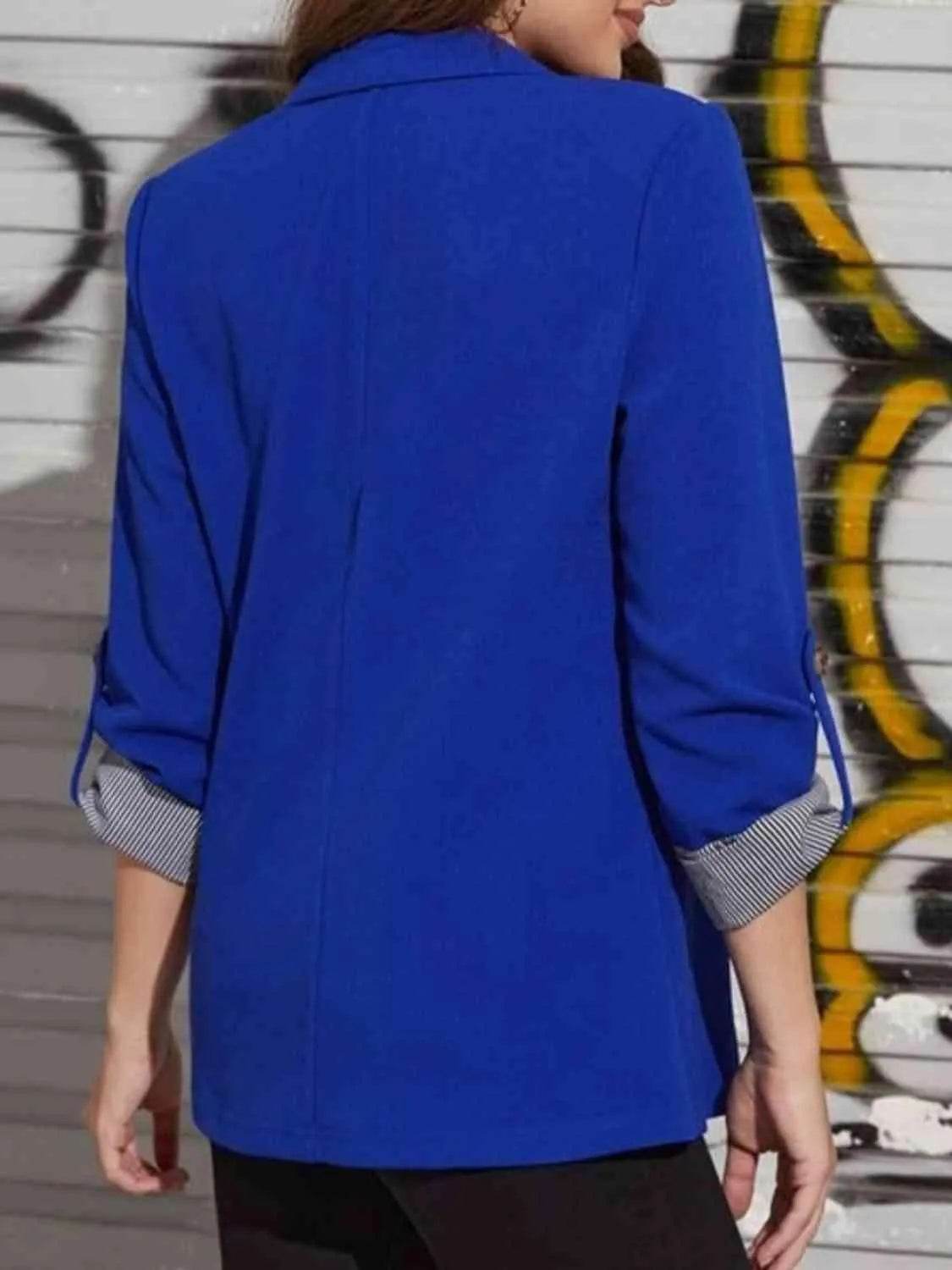 Bona Fide Fashion - Lapel Collar Roll-Tab Sleeve Blazer - Women Fashion - Bona Fide Fashion