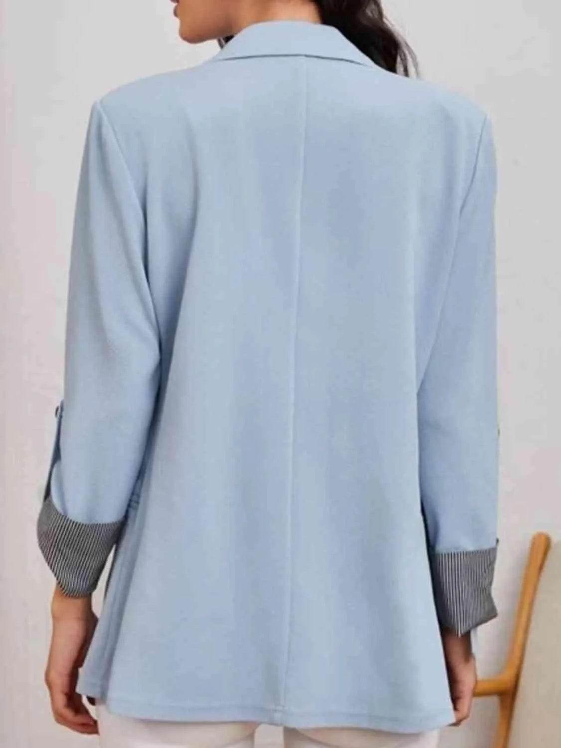 Bona Fide Fashion - Lapel Collar Roll-Tab Sleeve Blazer - Women Fashion - Bona Fide Fashion