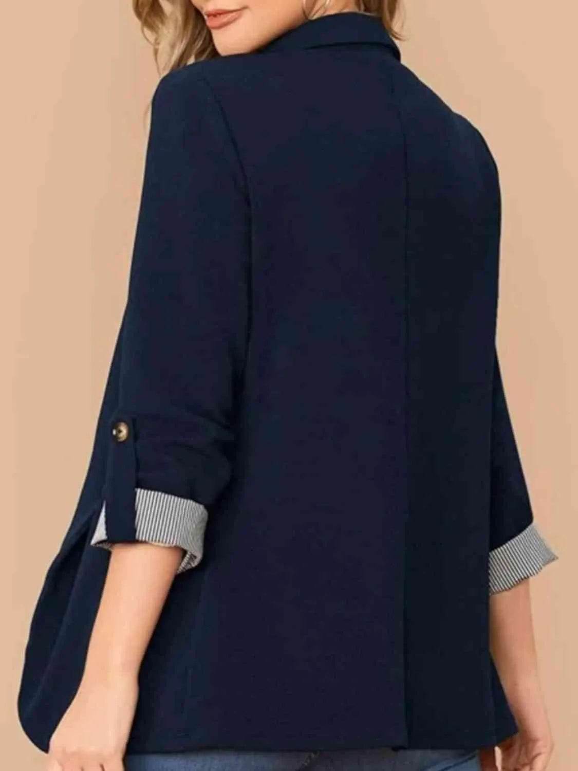 Bona Fide Fashion - Lapel Collar Roll-Tab Sleeve Blazer - Women Fashion - Bona Fide Fashion