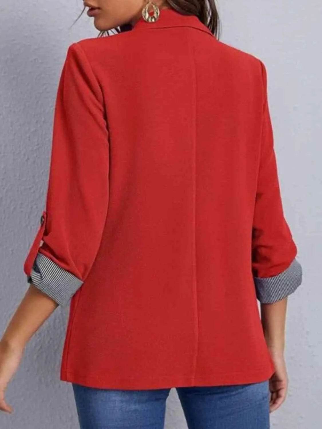 Bona Fide Fashion - Lapel Collar Roll-Tab Sleeve Blazer - Women Fashion - Bona Fide Fashion