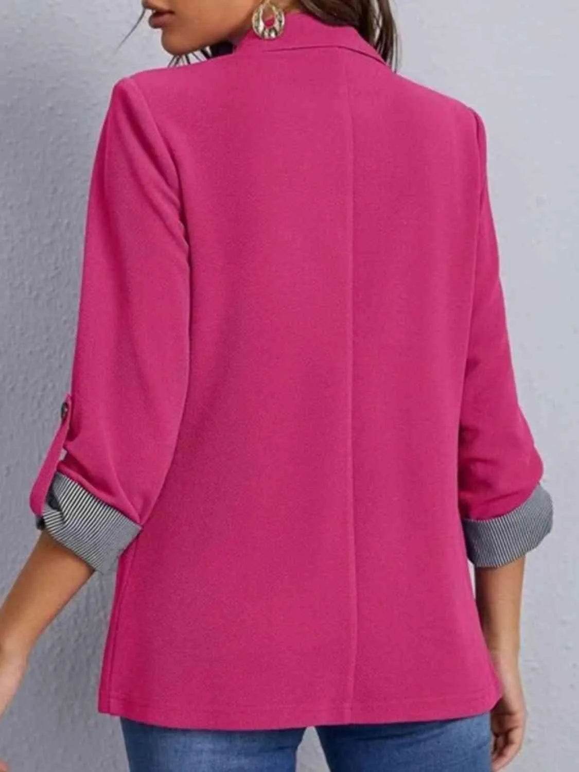 Bona Fide Fashion - Lapel Collar Roll-Tab Sleeve Blazer - Women Fashion - Bona Fide Fashion