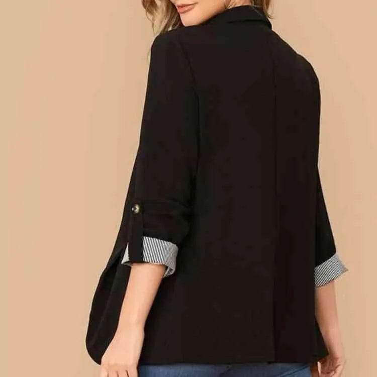 Bona Fide Fashion - Lapel Collar Roll-Tab Sleeve Blazer - Women Fashion - Bona Fide Fashion