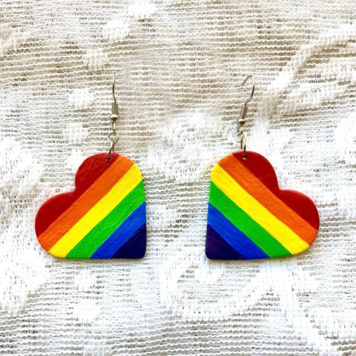 Bona Fide Fashion - Leather Colorful Striped Heart Earrings - Women Fashion - Bona Fide Fashion