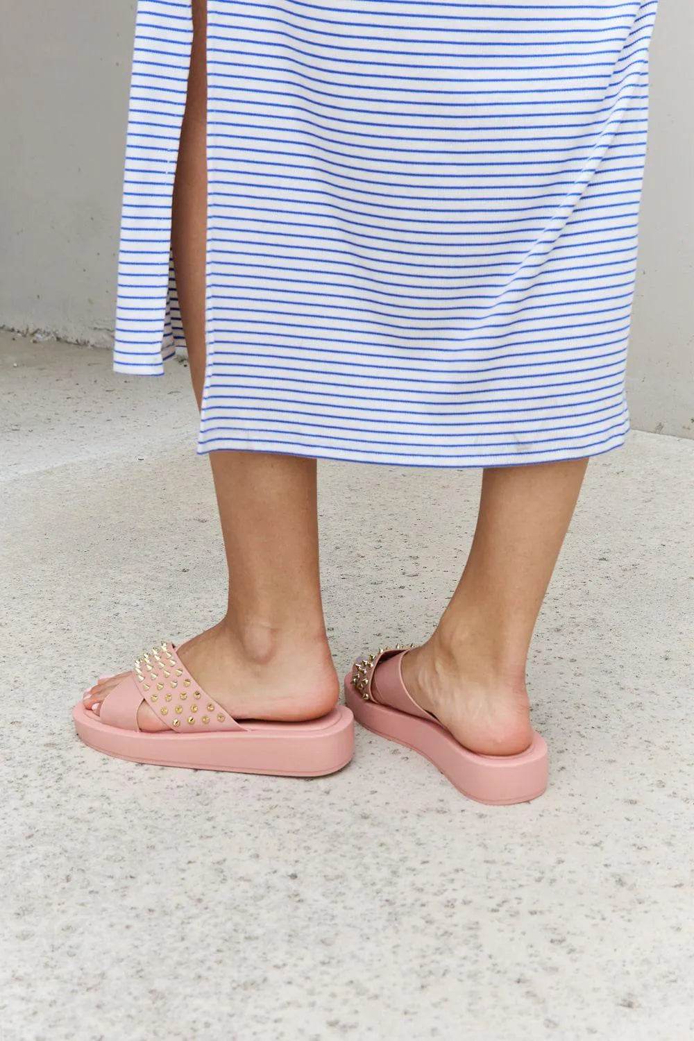Bona Fide Fashion - Link Studded Cross Strap Sandals in Blush - Women Fashion - Bona Fide Fashion