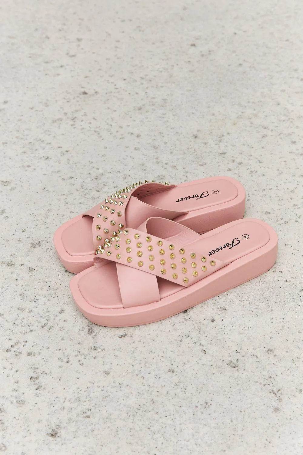 Bona Fide Fashion - Link Studded Cross Strap Sandals in Blush - Women Fashion - Bona Fide Fashion