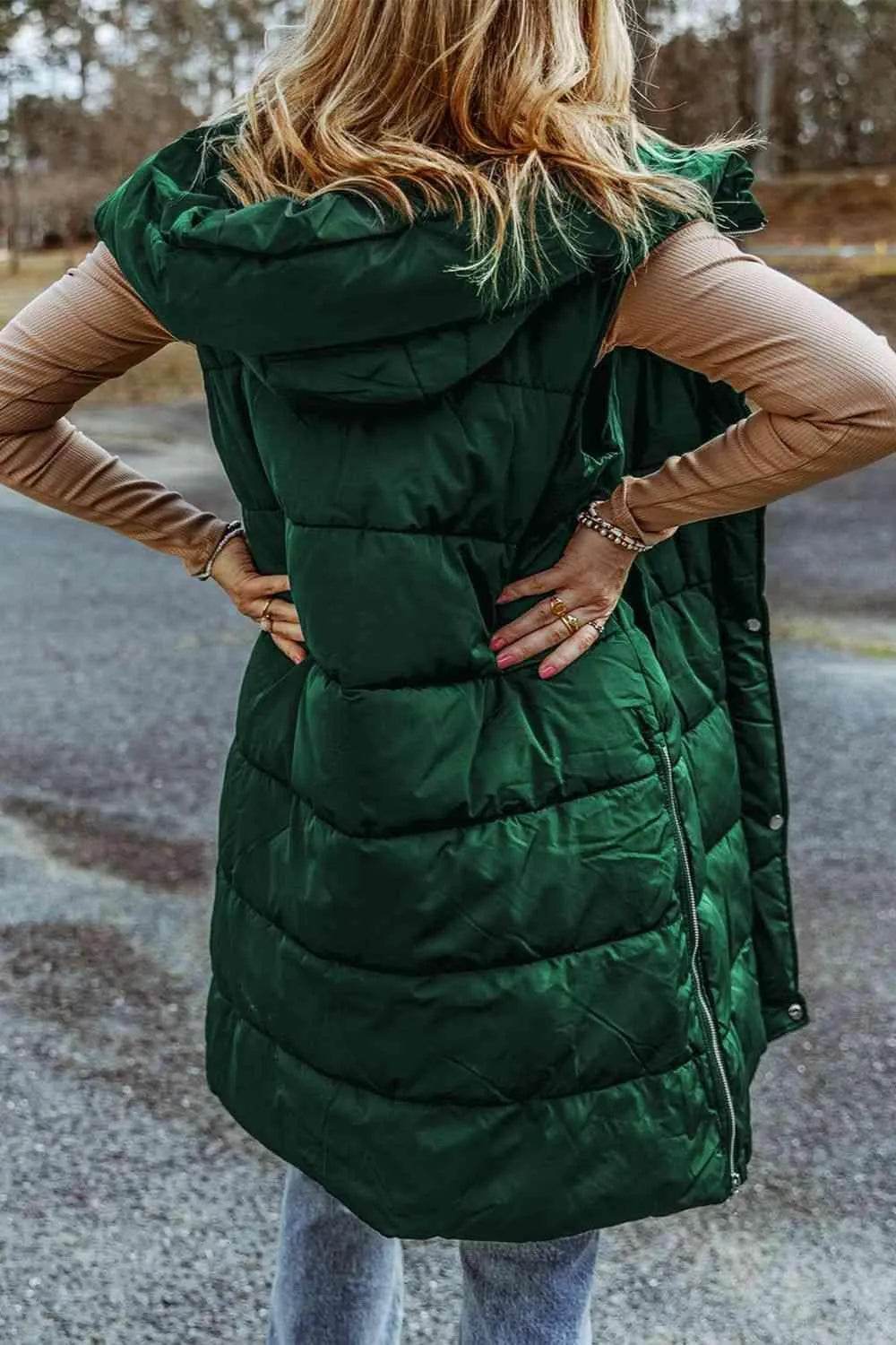 Bona Fide Fashion - Longline Hooded Sleeveless Puffer Vest - Women Fashion - Bona Fide Fashion