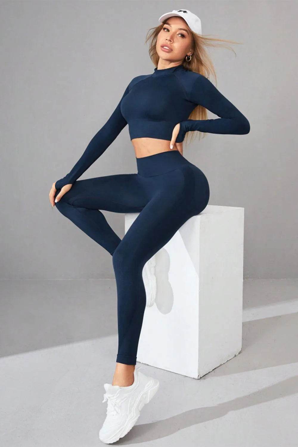 Bona Fide Fashion - Mock Neck Long Sleeve Top and Pants Active Set - Women Fashion - Bona Fide Fashion