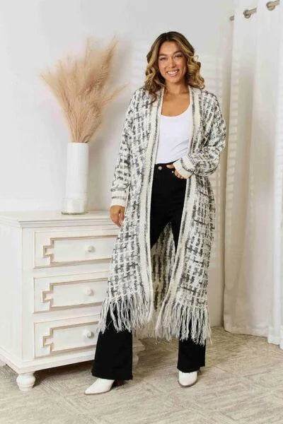 Bona Fide Fashion - Multicolored Open Front Fringe Hem Cardigan - Women Fashion - Bona Fide Fashion