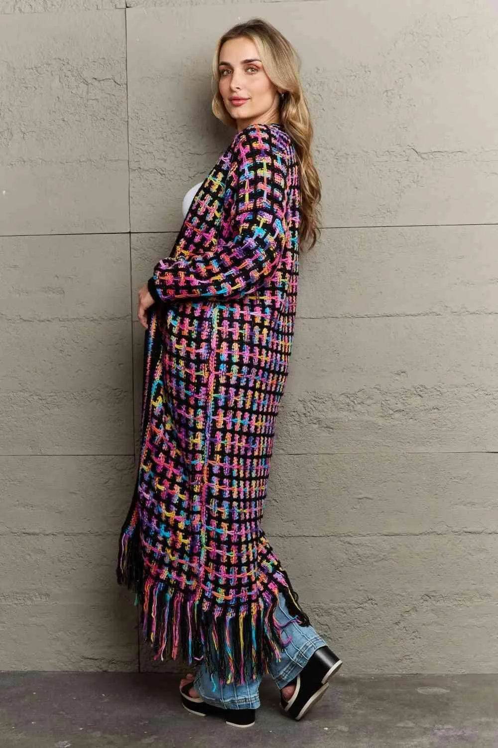 Bona Fide Fashion - Multicolored Open Front Fringe Hem Cardigan - Women Fashion - Bona Fide Fashion