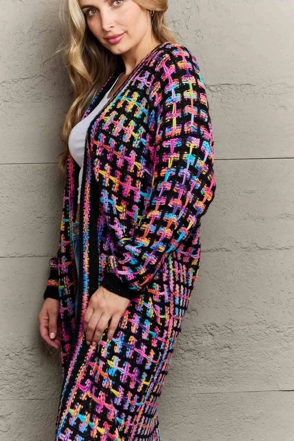 Bona Fide Fashion - Multicolored Open Front Fringe Hem Cardigan - Women Fashion - Bona Fide Fashion