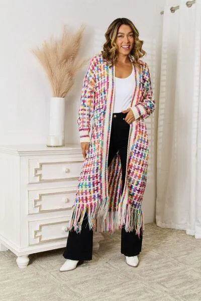 Bona Fide Fashion - Multicolored Open Front Fringe Hem Cardigan - Women Fashion - Bona Fide Fashion