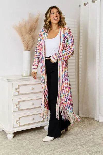 Bona Fide Fashion - Multicolored Open Front Fringe Hem Cardigan - Women Fashion - Bona Fide Fashion