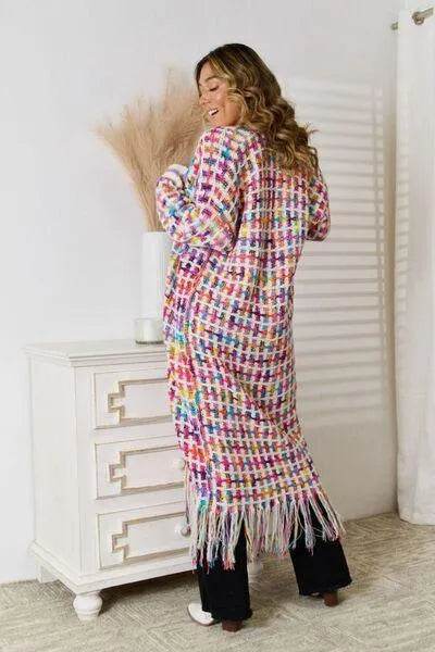 Bona Fide Fashion - Multicolored Open Front Fringe Hem Cardigan - Women Fashion - Bona Fide Fashion
