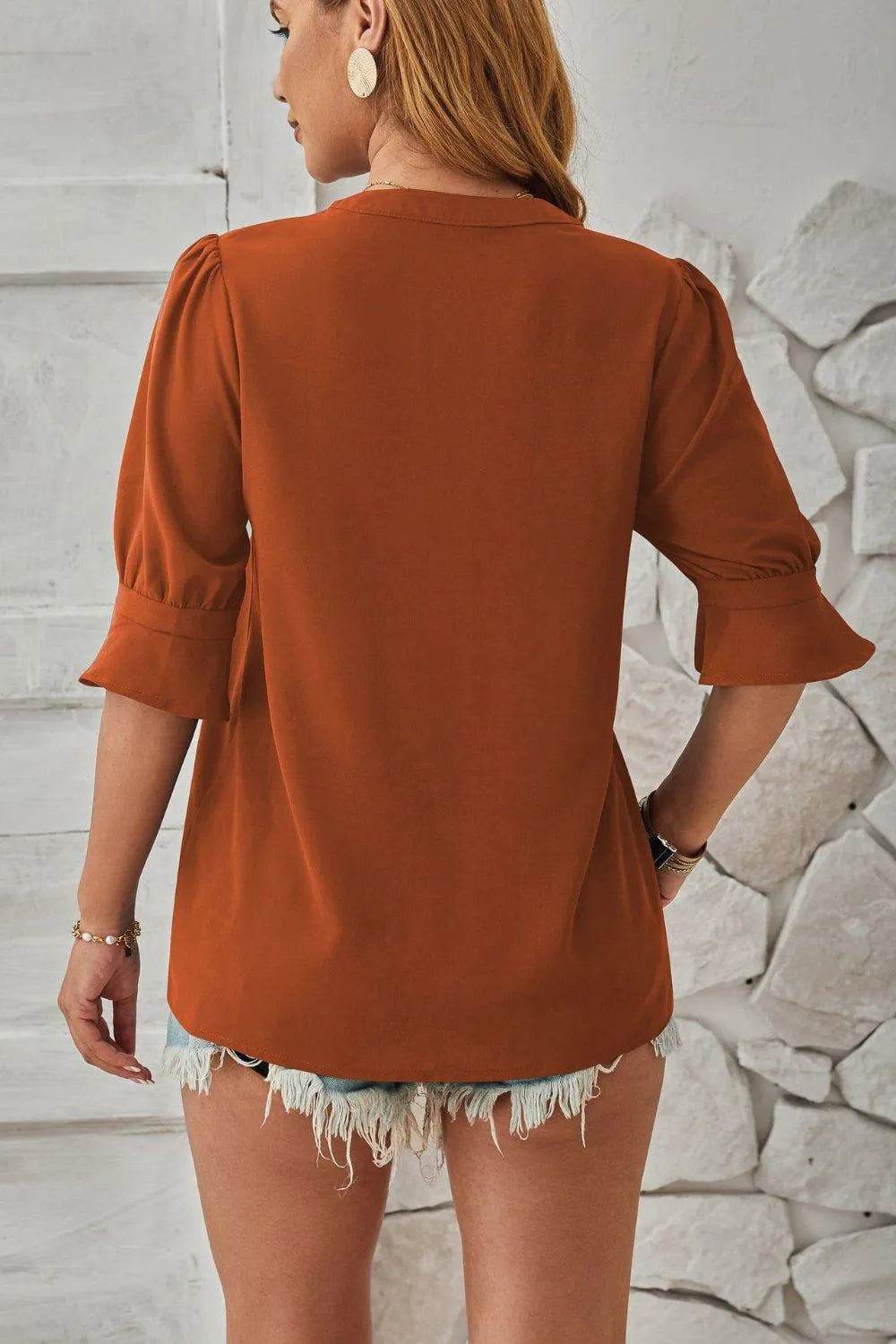 Bona Fide Fashion - Notched Half Sleeve T-Shirt - Women Fashion - Bona Fide Fashion