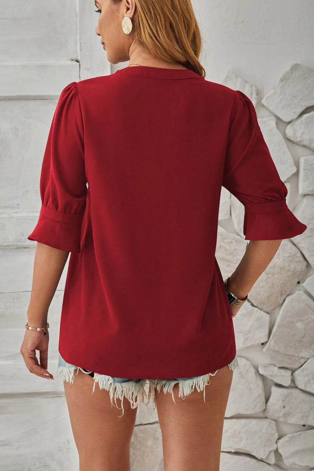 Bona Fide Fashion - Notched Half Sleeve T-Shirt - Women Fashion - Bona Fide Fashion