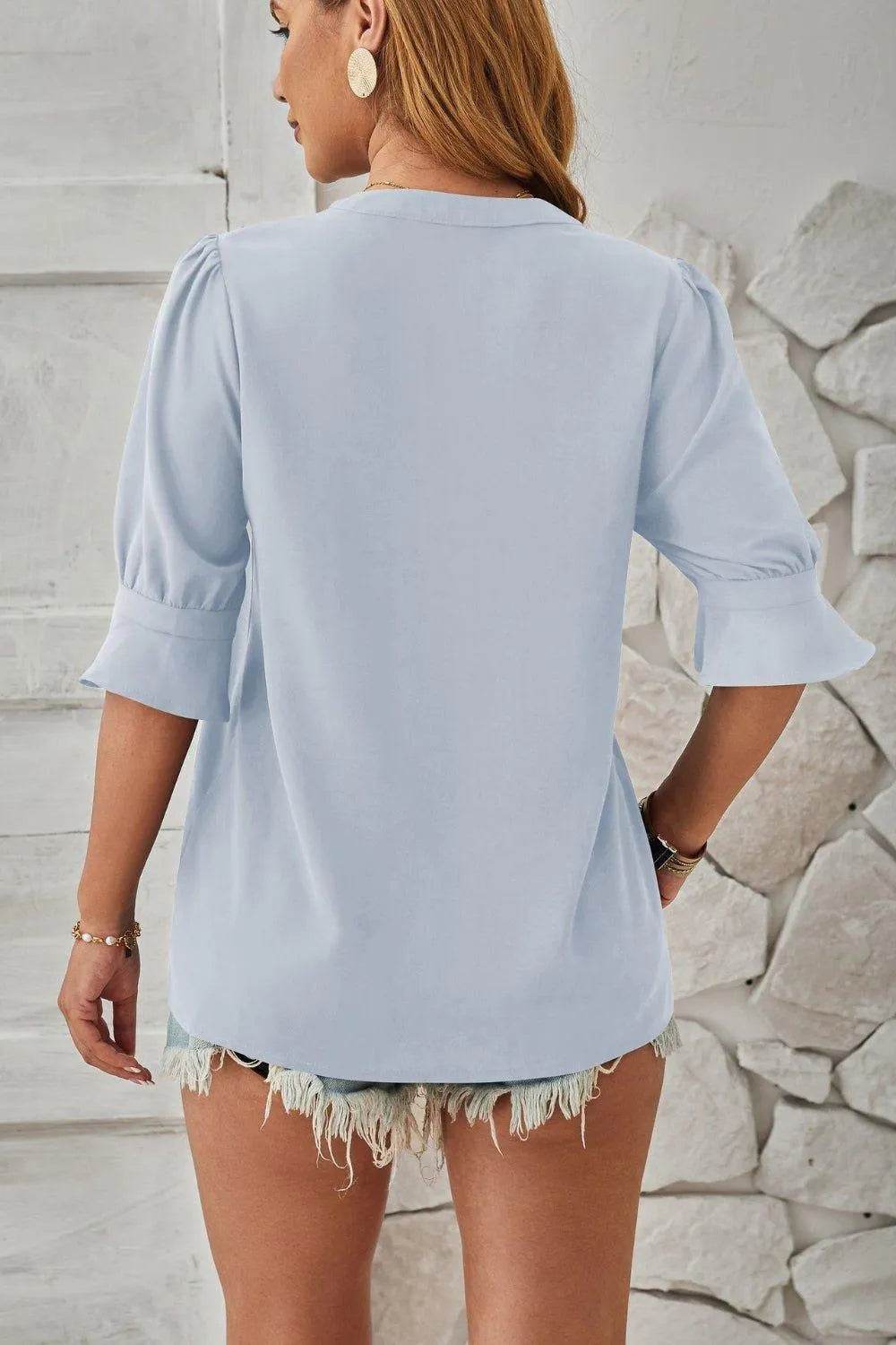 Bona Fide Fashion - Notched Half Sleeve T-Shirt - Women Fashion - Bona Fide Fashion