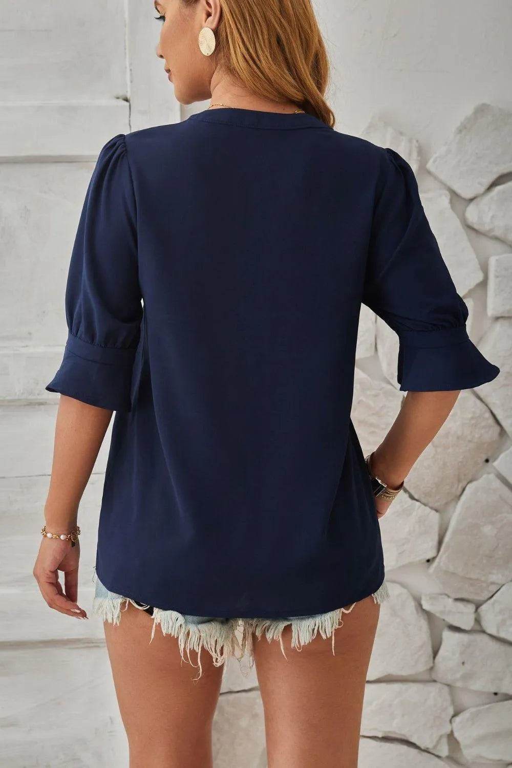 Bona Fide Fashion - Notched Half Sleeve T-Shirt - Women Fashion - Bona Fide Fashion