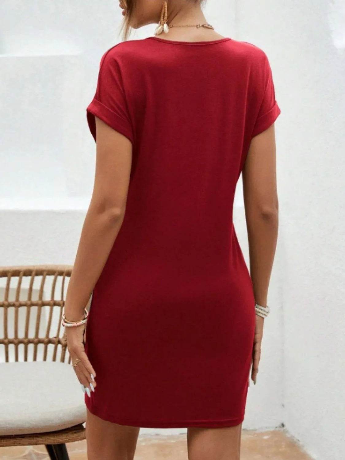 Notched Short Sleeve Mini Tee Dress – Effortless Everyday Style | Bona Fide Fashion - Bona Fide Fashion