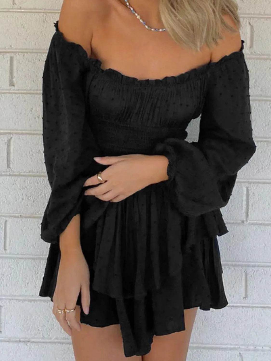 Bona Fide Fashion - Off Shoulder Smocked Waist Romper - Women Fashion - Bona Fide Fashion
