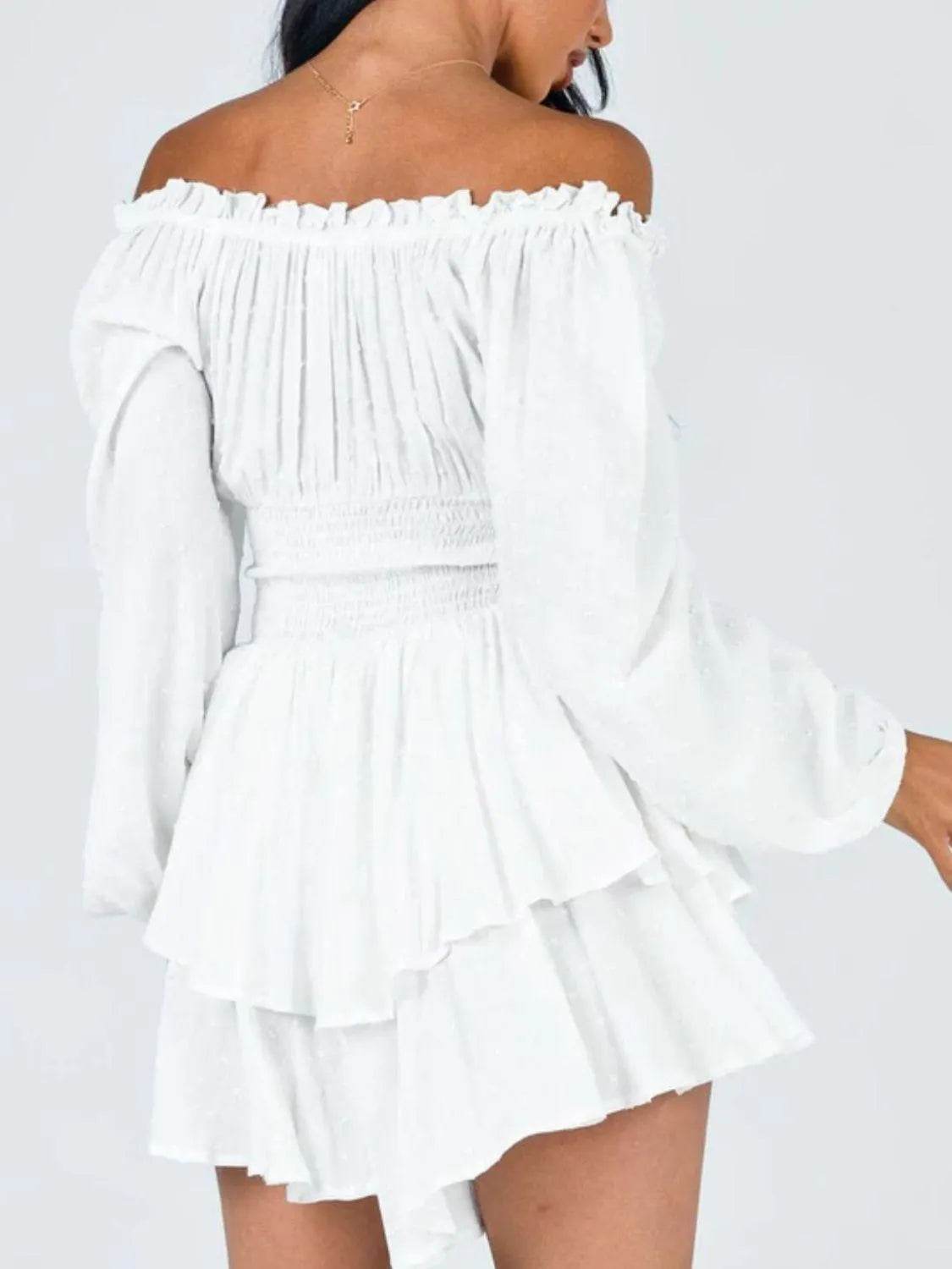 Bona Fide Fashion - Off Shoulder Smocked Waist Romper - Women Fashion - Bona Fide Fashion