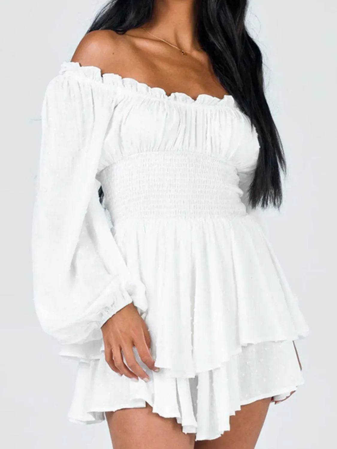 Bona Fide Fashion - Off Shoulder Smocked Waist Romper - Women Fashion - Bona Fide Fashion