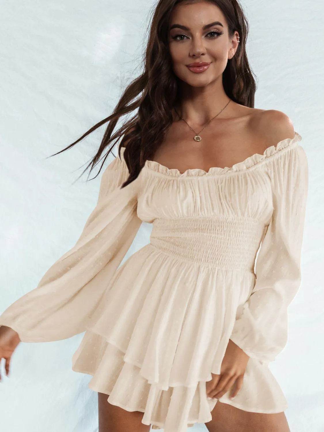 Bona Fide Fashion - Off Shoulder Smocked Waist Romper - Women Fashion - Bona Fide Fashion