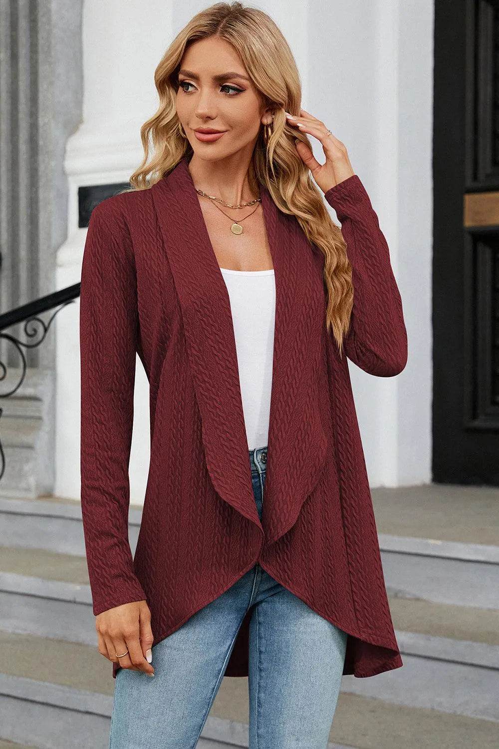Bona Fide Fashion - Open Front Long Sleeve Cardigan - Women Fashion - Bona Fide Fashion