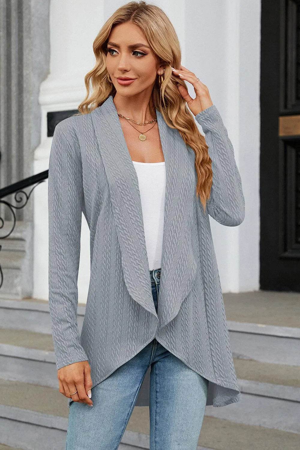 Bona Fide Fashion - Open Front Long Sleeve Cardigan - Women Fashion - Bona Fide Fashion