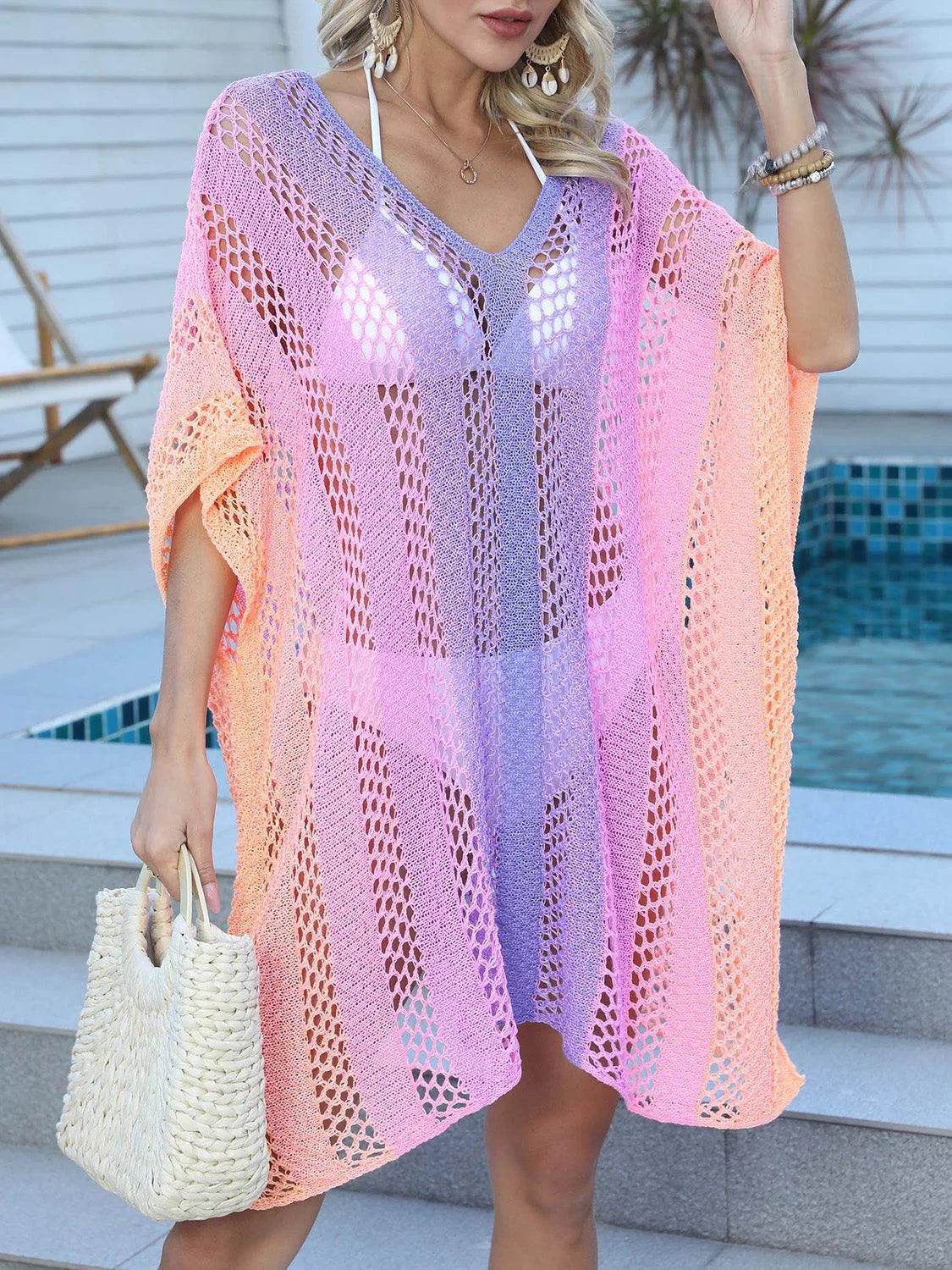 Bona Fide Fashion - Openwork Contrast V-Neck Cover-Up - Women Fashion - Bona Fide Fashion