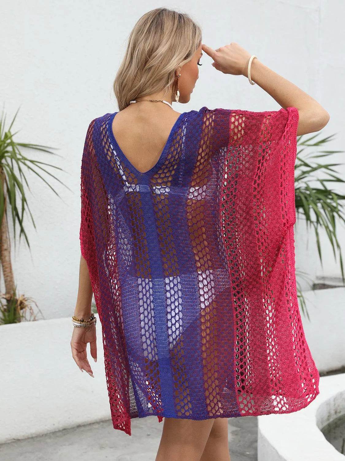 Bona Fide Fashion - Openwork Contrast V-Neck Cover-Up - Women Fashion - Bona Fide Fashion