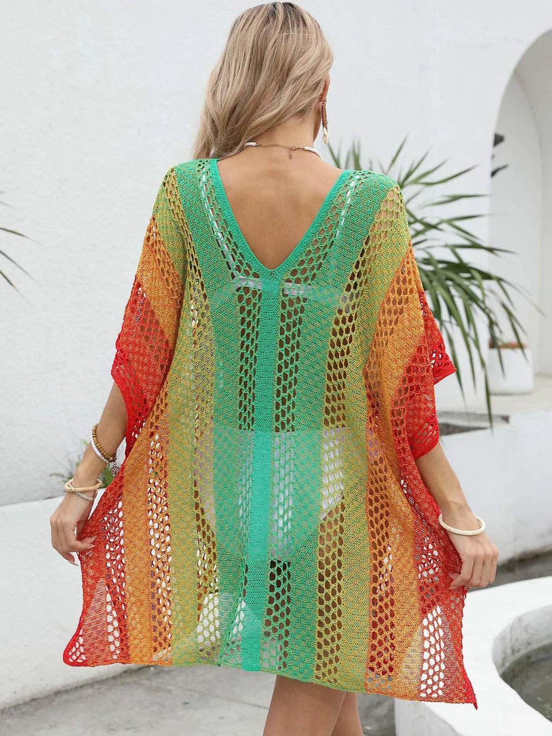 Bona Fide Fashion - Openwork Contrast V-Neck Cover-Up - Women Fashion - Bona Fide Fashion