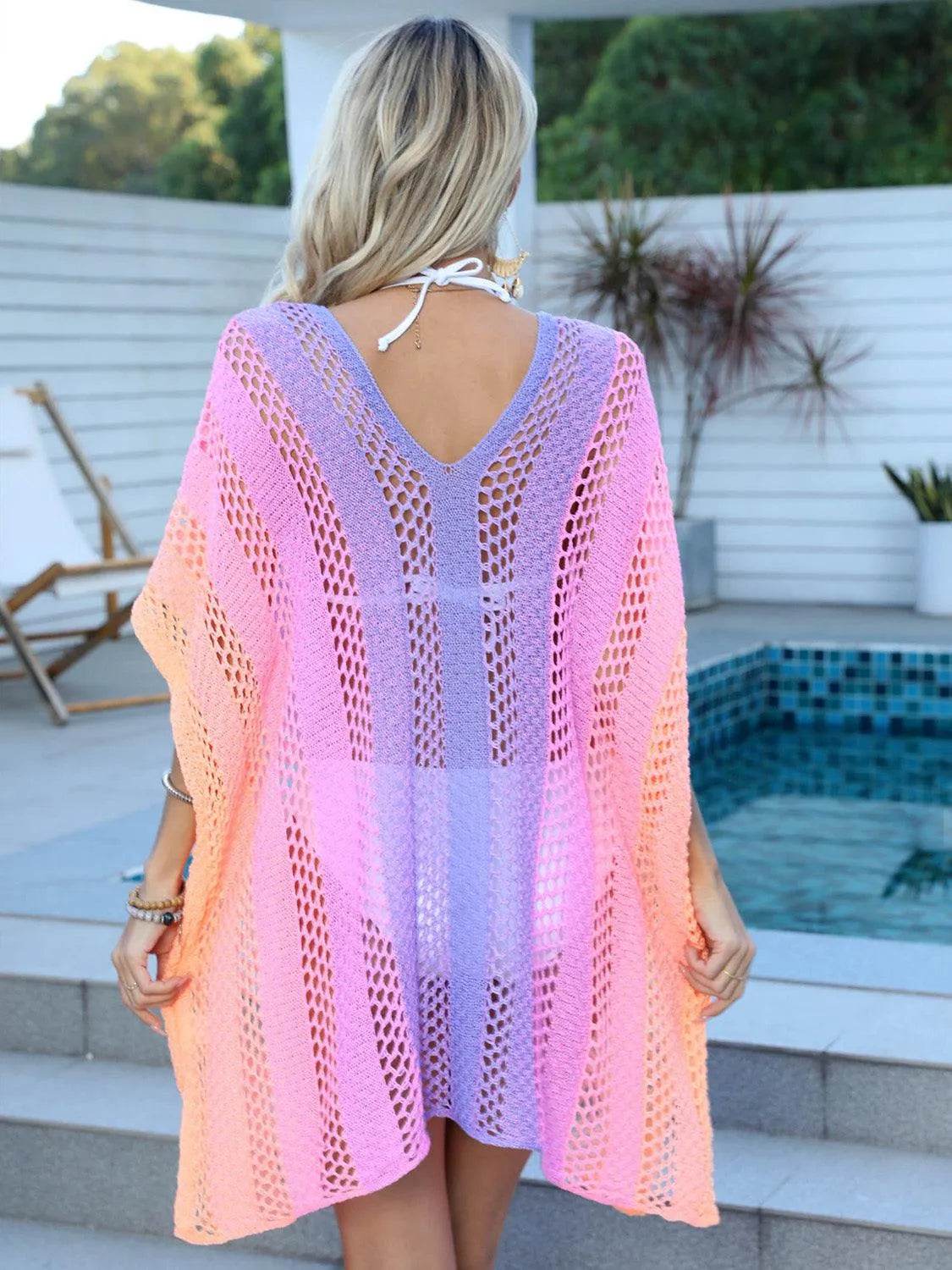 Bona Fide Fashion - Openwork Contrast V-Neck Cover-Up - Women Fashion - Bona Fide Fashion