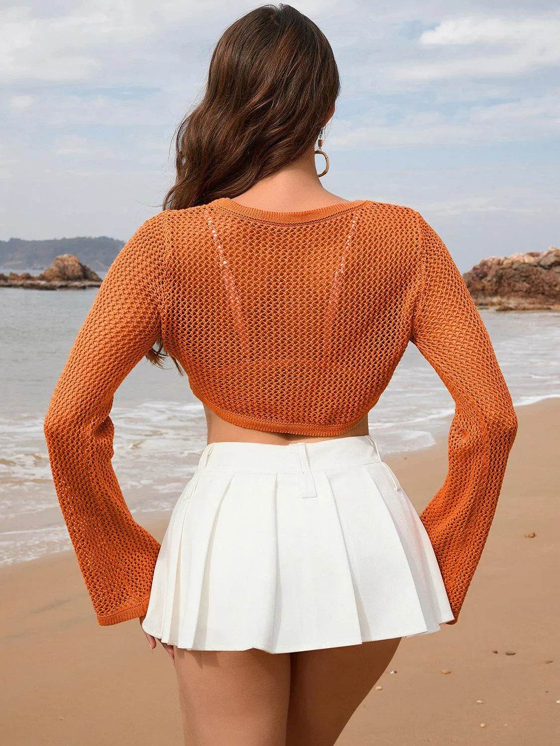 Bona Fide Fashion - Openwork Long Sleeve Cover-Up - Women Fashion - Bona Fide Fashion