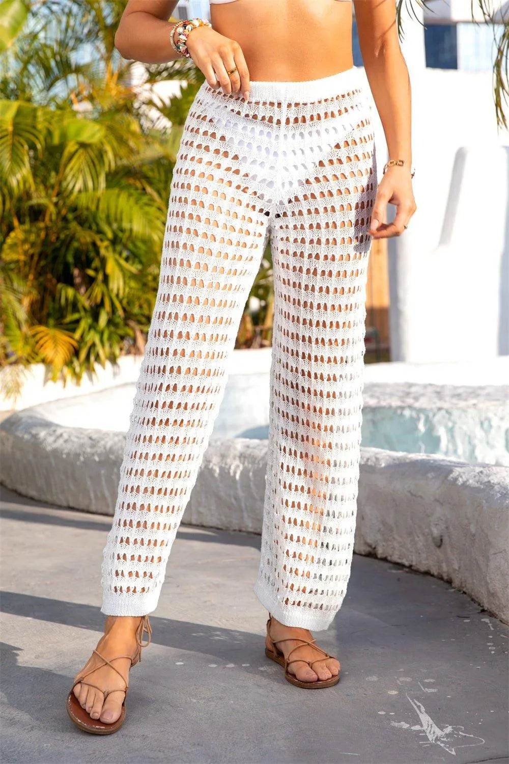 Bona Fide Fashion - Openwork Mid-Rise Waist Swim Pants - Women Fashion - Bona Fide Fashion
